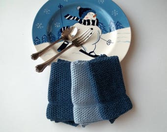 Dishcloths Knit in Cotton in Denim and Chambray, Knit Washcloths, Wash Cloth, Dish Cloth