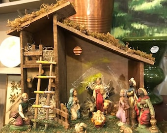 Italian NATIVITY SET * Christmas Creche * 11 Figures & Manger * Italy