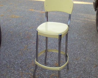 Kitchen chair, stool, Yellow and Chrome, Farm house kitchen stool, steel, Bar stool,
