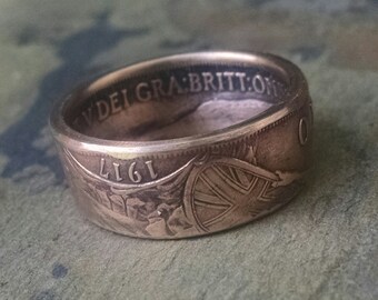 Bronze Coin Ring - 1917 Great Britain One Penny Coin Ring - Size: 10 1/4