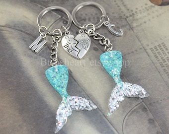 Mermaid Tail keychain, mermaid keychain, Friendship Keychains,Best Friend Keychain,Personalized Friendship gift, Initial Keychain