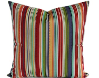 Patio cushions, Outdoor pillow cover, Outdoor throw pillow, Red outdoor pillow, Blue outdoor pillow, Stripe pillow, 5 sizes available