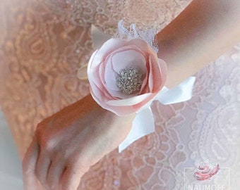 Prom Corsage, blush pink and white corsage, peony corsage, bridesmaid corsage