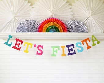 Let's Fiesta Decoration Banner - 5 inch Letters - Fiesta Birthday Party Cinco De Mayo Banner Bright Fiesta Theme Taco Party Decorations