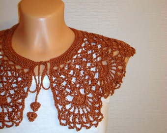 Dentelle marron crochet petite robe Collier Collier fait à la main de Peter Pan amovible Crochet Bohème des accessoires de collier mode Festival d’été
