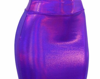 Grape Purple Holographic Bodycon Skirt made from Lycra Spandex Festival Party Rave Clubwear - 154718