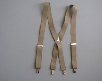 Vintage Beige / Tan Suspenders - Clip On