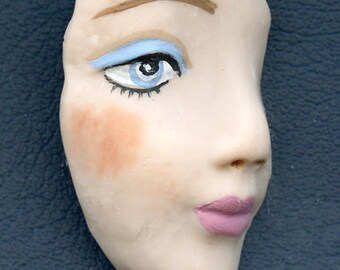 Fleshtone detailed blue eyed Polymer Clay Face Shard FLPR 1