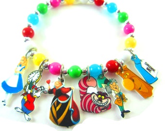 Alice in Wonderland Charm Bracelet, Alice in Wonderland Jewelry, Alice in Wonderland Party Favors, Alice in Wonderland Birthday