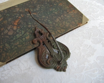Antique Ornate Iron Hook Spike Receipt Holder, Rusty Green Metal Mercantile Hardware, Fleur De Lis Wall Decor