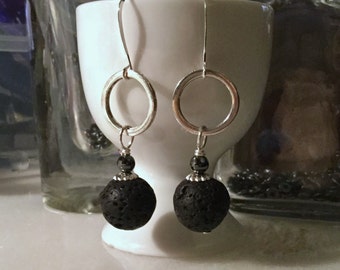 Lava Bead Dangles, Lava Earrings, Black Lava Earrings, Diffuser Jewelry Oils, Geometric Earrings, Bead Earrings, Diffuser Earrings, Earrings