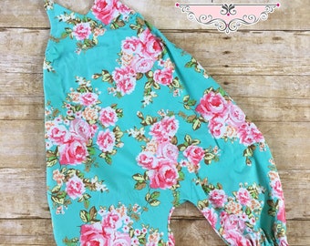 Aqua Floral Knit Girls Playsuit Jumpsuit Romper
