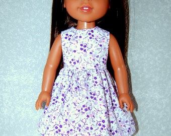 Dress for 14.5" Wellie Wishers or Melissa & Doug Doll Clothes handmade purple flowers tkct1230 rts READY TO SHIP