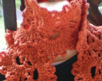 Scarves, scarf, Queen Anne Lace Scarf, Crochet Scarf, Crochet, Deep Orange, Women's Accessories, Women's fashions