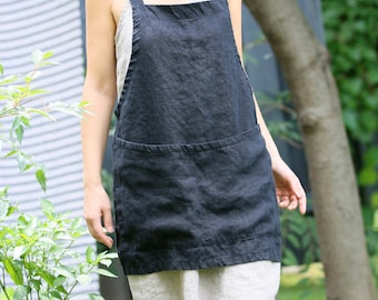 Linen Criss-Cross Aprons (More Colours) /pinafore/no-ties apron/Japanese apron - Short