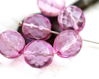 12mm Mauve Pink Czech Glass beads, Purple Pink coated fire polished ball beads, large rounds - 4Pc - 2200