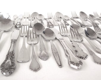 Stainless Silverware Set Mismatched Flatware Cottage Chic Service for 12, 8, 4 or more, Unique, Complete Full Set