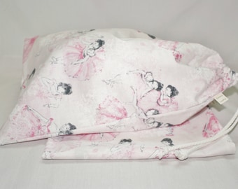 Dance Shoe Bags 10 x 15.5 Inches Drawstring Ballet Shoe Bags in Toile Ballet Print Cotton Fabric