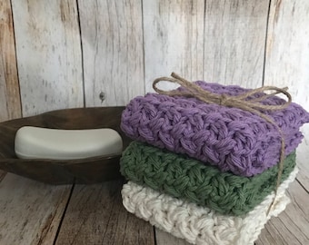 Washcloth, Dishcloth, Cotton Washcloth, Set of 3, Ready to Ship
