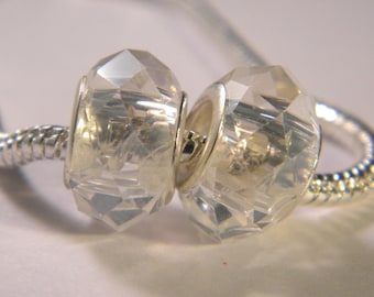 bead charm European-14 x 10 mm transparent-C37 faceted glass
