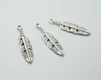 SET of 5 3cm (D67) silver feather charm