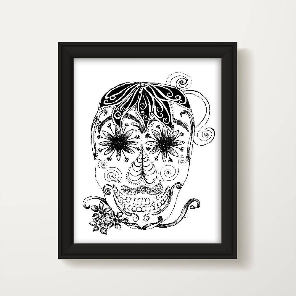Black and White Sugar Skull Dia De Los Muertos Mexican Day