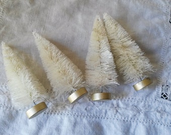 White Bottle brush trees for Spring 4" Easter craft supplies vintage style mini trees holiday crafting millinery mini village Christmas