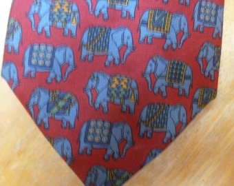 Repeating Elephants silk necktie by Ascot hand made