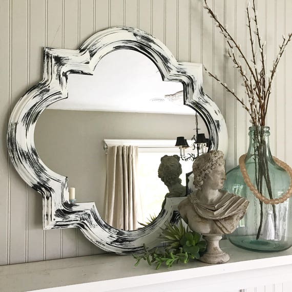 White Distressed Bathroom Mirror Scallop Framed Mirror Shabby