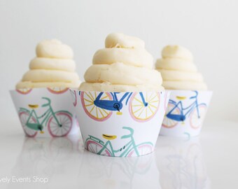 NEW! Fun, Whimsical Bicycle Cupcake Wrappers, Bike Cupcake Wrappers, Hipster Cupcake Wrappers, Cupcake Wrapper-Set Of 6, 12,18,24+