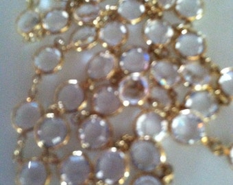 Open Back CRYSTAL NECKLACE Bezel Set Vintage Gold Plate 36"