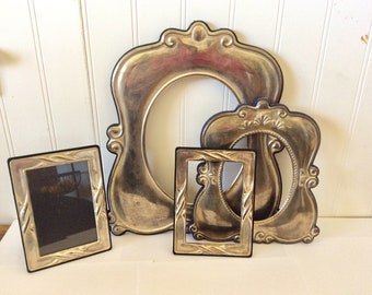 Vintage Silver Plate Frames - Set Of 4 - Wall Decor - Ornate Wedding Frames - French Cottage Shabby Chic - Elegant Farmhouse -Patina
