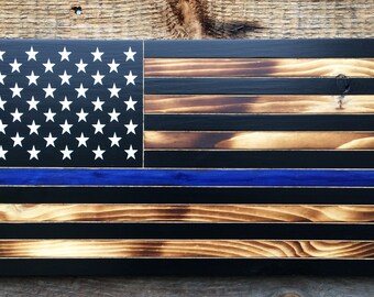 thin blue line American flag 50 star wall art, Blue lives matter, Back our blue police flag 11" x 21"