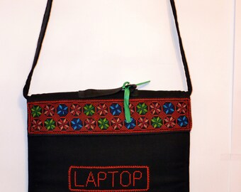 New Black Embroidered LAPTOP Bag-Holy Land