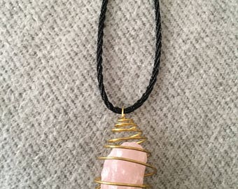 Wire Wrapped/Caged Rose Quartz Crystal Necklace
