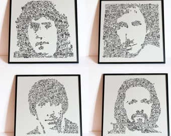 The Who - Set of 4 Prints - Roger Daltrey / Keith Moon / John Entwistle / Peter Townshend - Limited Edition - historical doodle portraits
