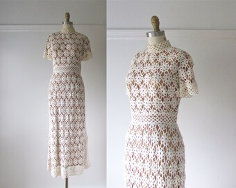 A Case of You / 70s wedding dress / vintage 1970 crochet dress