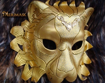 MADE TO ORDER Regal Golden Lion Leather Mask... masquerade cat costume Venetian mardi gras halloween burning man