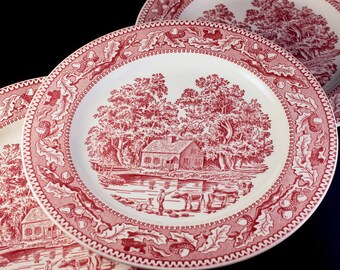 Ironstone Dinner Plates, Royal China, Memory Lane, Set of 3, Pink