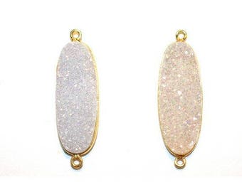 Druzy Coated Pearl Shimmer Oval 8X10 MM 12X15 MM 13X30 MM Gold Double Gold Single - Druzy Pendant - Druzy Connector - Bezel Gemstone Pendant