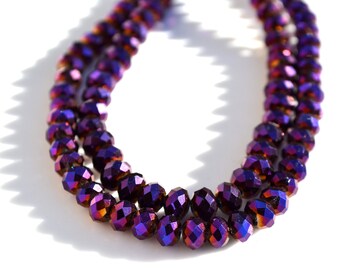 Mardi Gras Metallic Purple 7x4mm Crystal Rondelle Beads 25