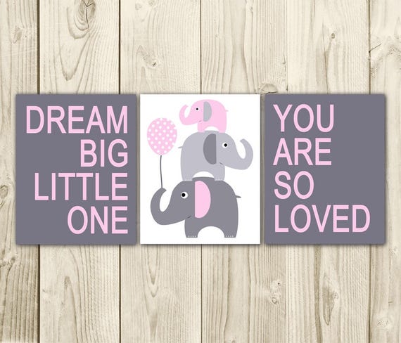 Elephant Nursery Wall Art Dream Big Little One Elephant Nursery Wall Art Dream Big Little One Decor