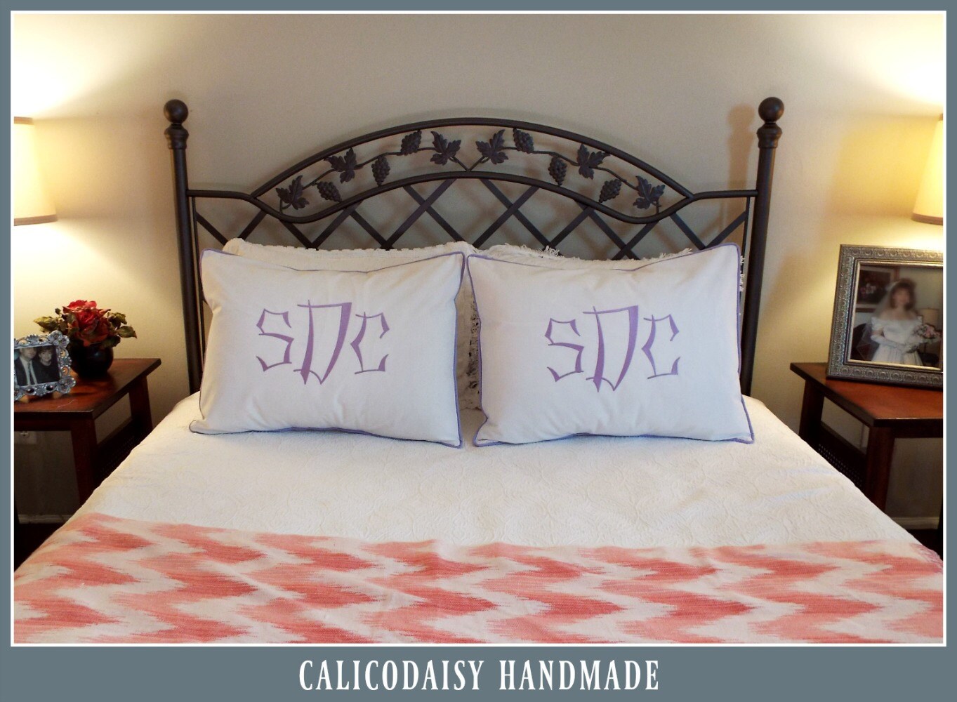 Large Font Monogrammed Pillow Shams Set of Two Standard