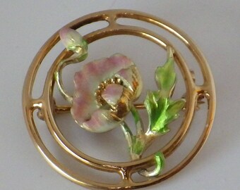 14K Nouveau Enamel Poppy Brooch - Bippart, Grisholm & Osborn