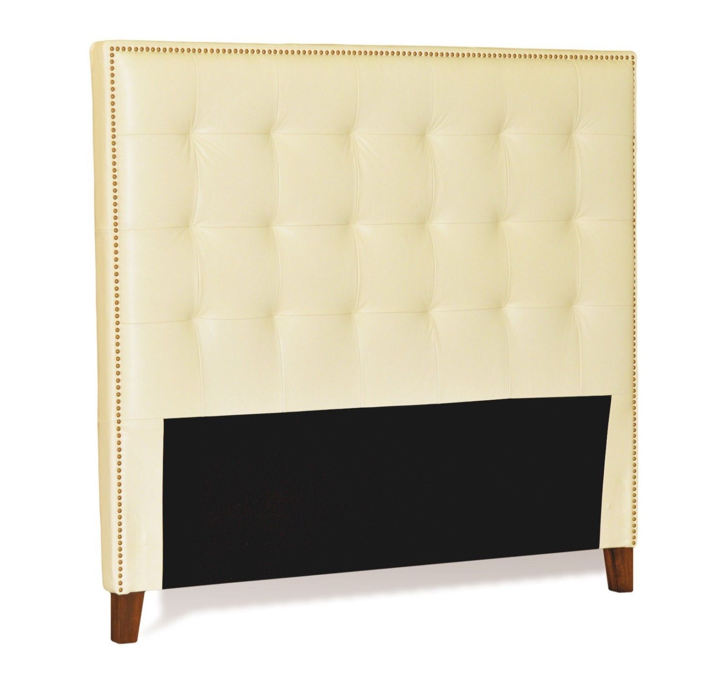 Queen Size IvoryCream Genuine Leather Buttonless Tufted Headboard with