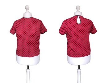 Vintage 1950's Polka Dot Top | Black And Red Blouse | Short Sleeve 50's Blouse