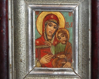 Vintage Hand Painted Orthodox Icon Virgin Mary Christ Child