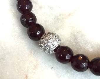 Dark Purple Agate | Karma Ball | Beaded Bracelet | Silver | Stretchy Bracelet | Disco Ball | Shamballa | Crystal Ball | Agate Jewelry