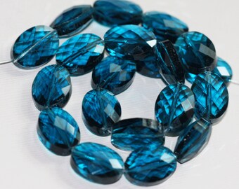 6 pcs of Blue glass faceted puffed oval beads 12x16mm