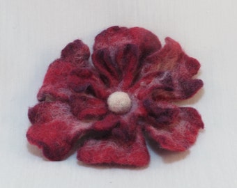 Red and White Flower Brooch, Felted Flower Brooch, Wool Jewelry